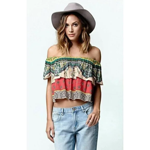 O'Neill Dallas Off-The-Shoulder Cropped Top - Womens Shirts Size S L - Picture 3 of 12